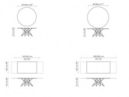 Octa table dimensions - 160cm, 180cm round and 165 - 265cm, 200 - 300cm extending.